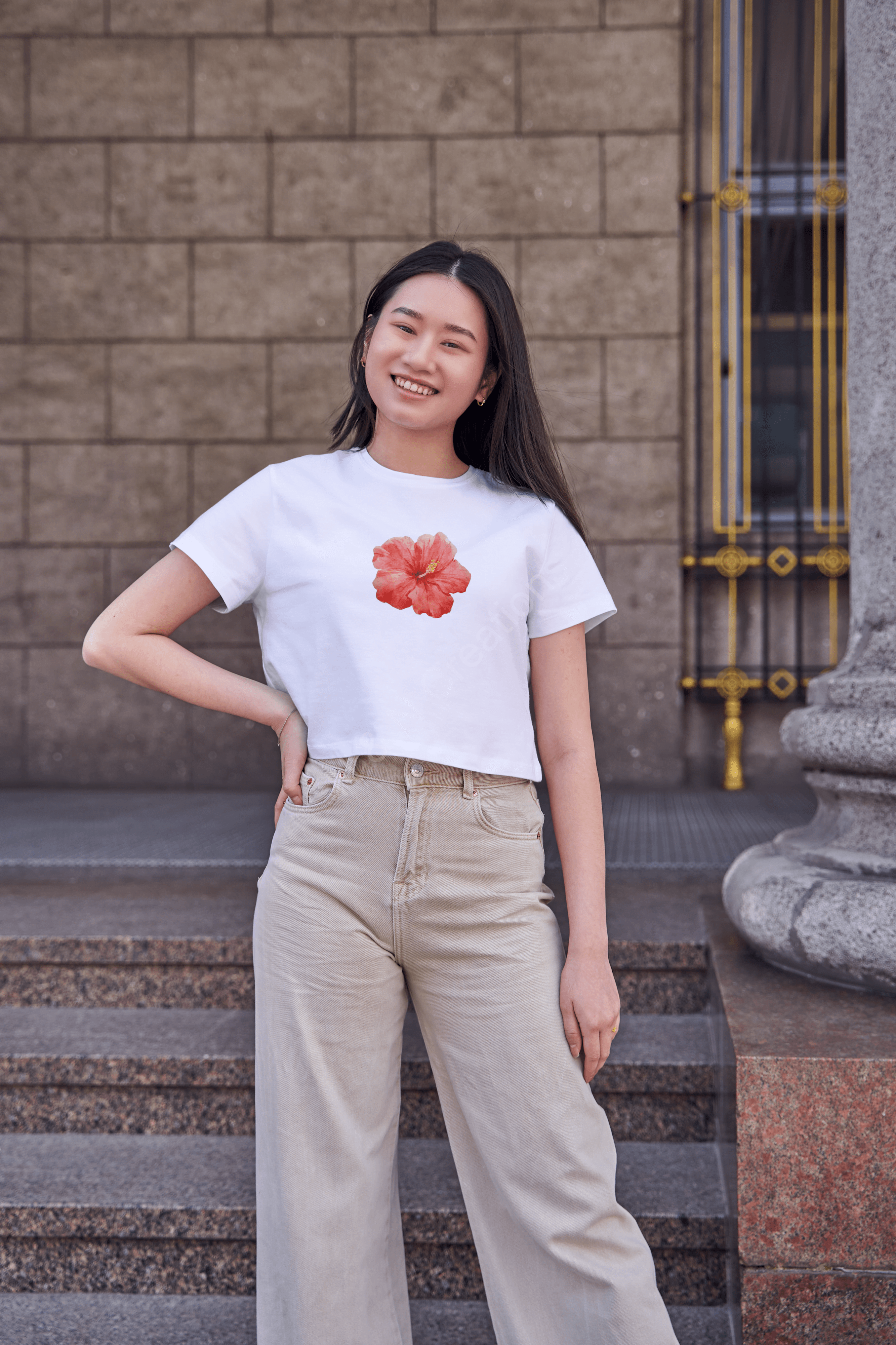 Red Hibiscus Flower - Crop Top