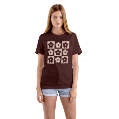 Checkboard Flower - Round Neck Half Sleeve T-Shirt