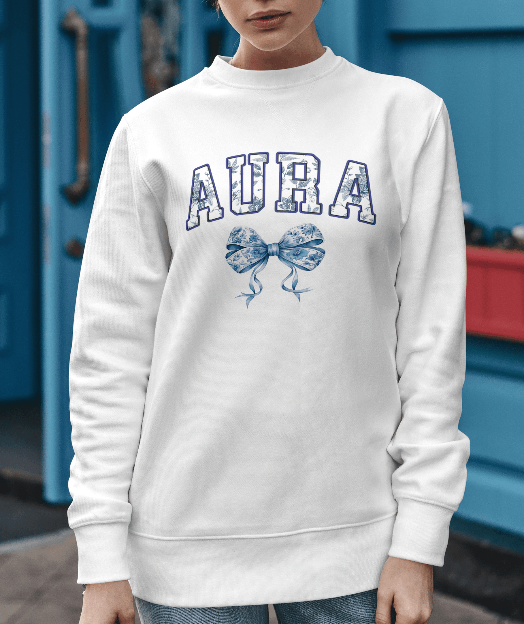 Aura Chinoiserie Bow - Sweatshirt ( White )
