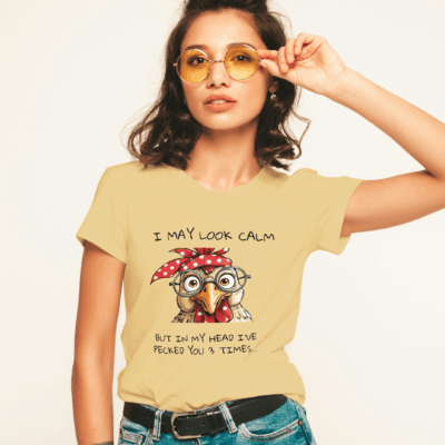 I may look calm Rooster - Round Neck Half Sleeve T-Shirt