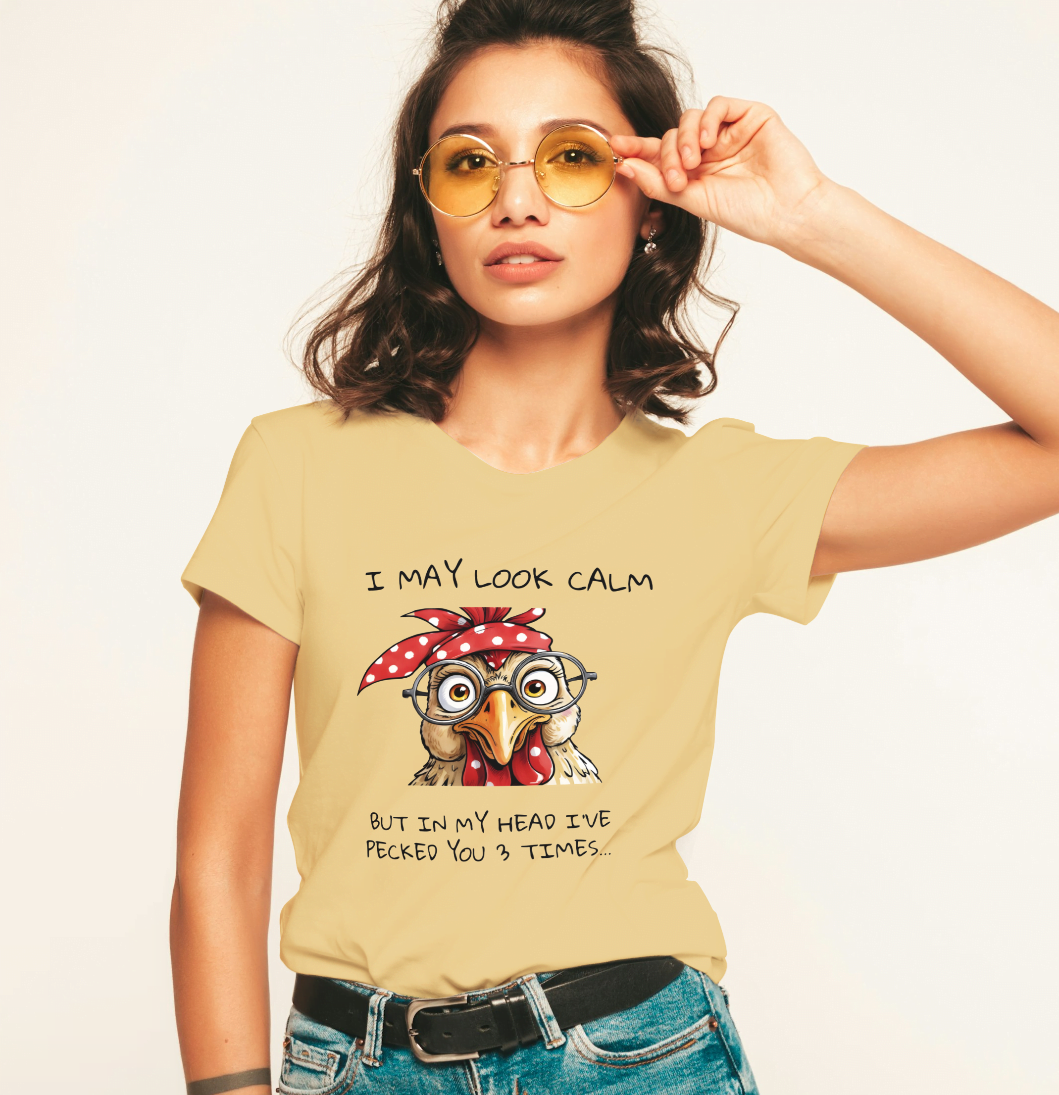 I may look calm Rooster - Round Neck Half Sleeve T-Shirt