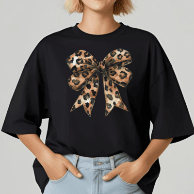 Leopard Print Coquette Bow - Oversized Tshirt
