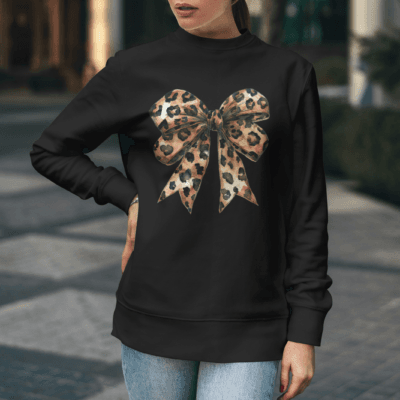 Leopard Print Coquette Bow - Sweatshirt