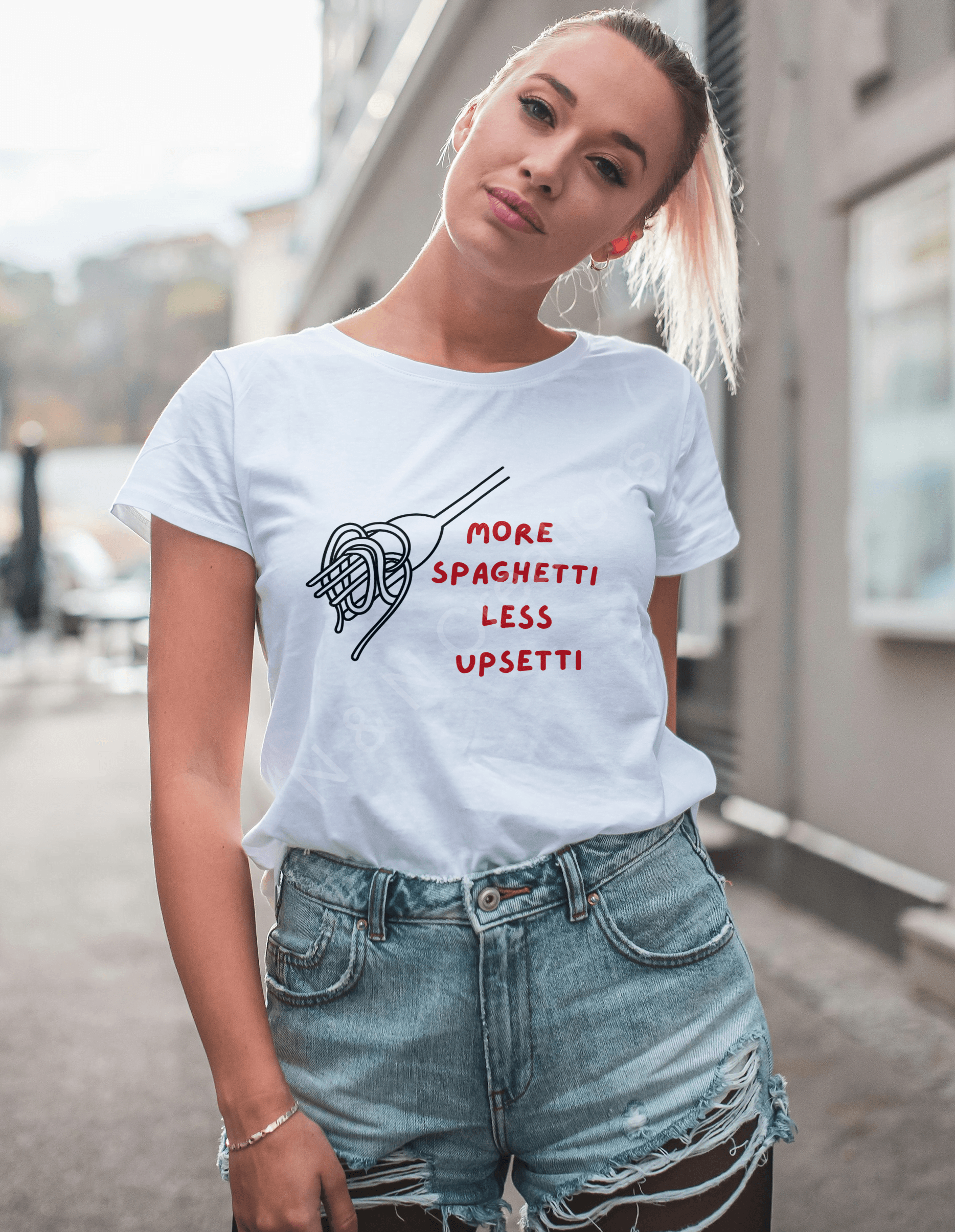 More Spaghetti Less Upsetti - Round Neck Half Sleeve T-Shirt