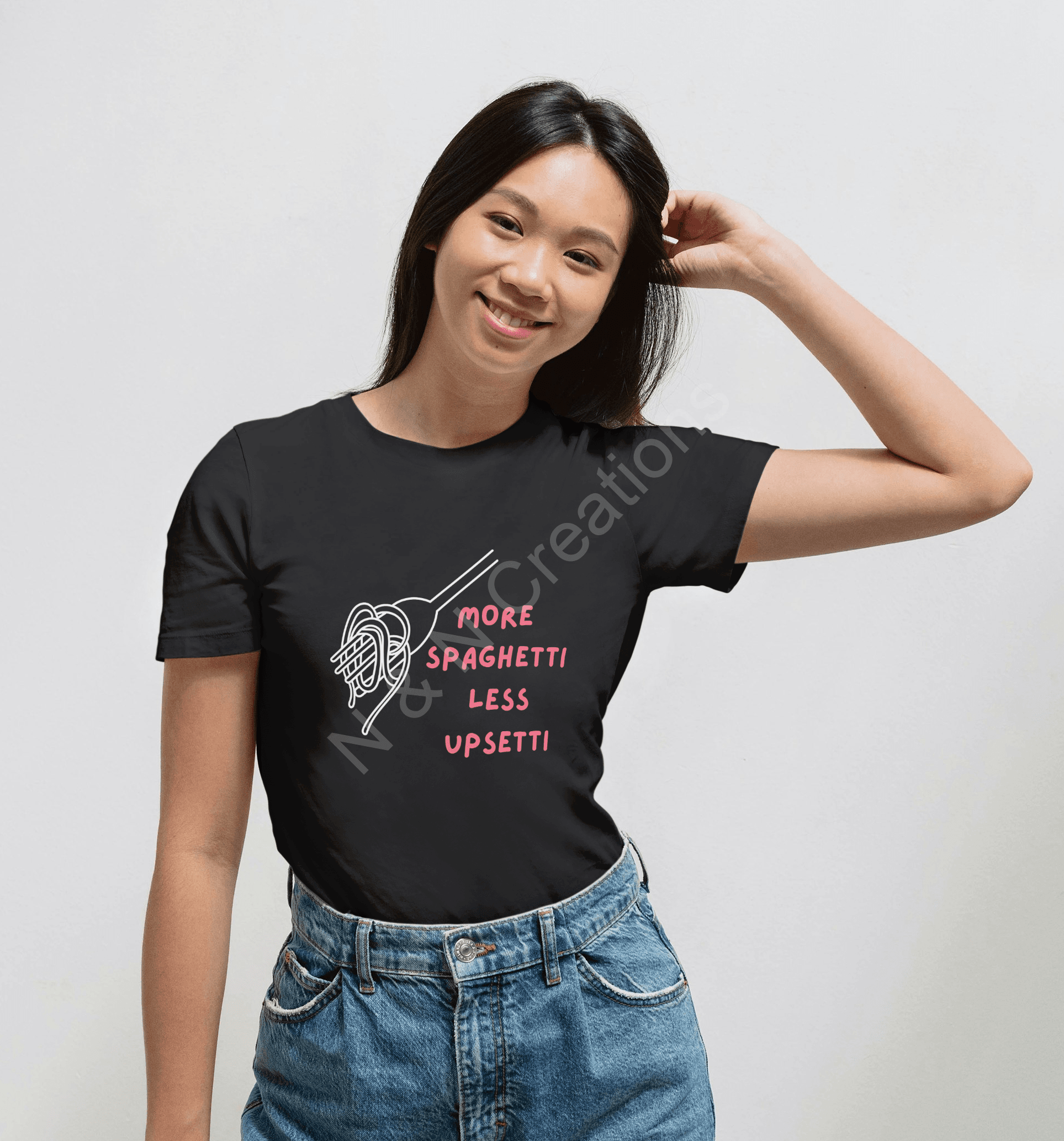 More Spaghetti Less Upsetti - Round Neck Half Sleeve T-Shirt