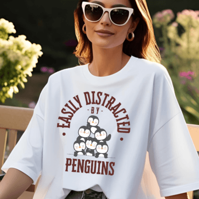 Easily Distracted by Penguins - Oversized Tshirt