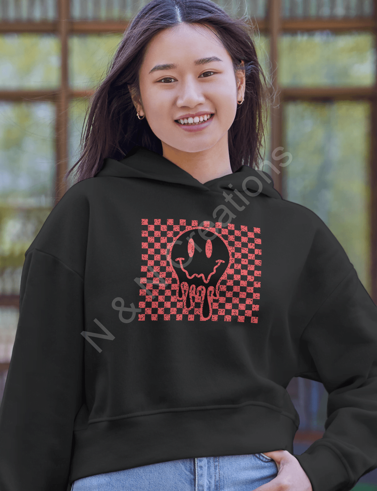 Melting Smiley ( Distressed Effect ) - Cropped Hoodie