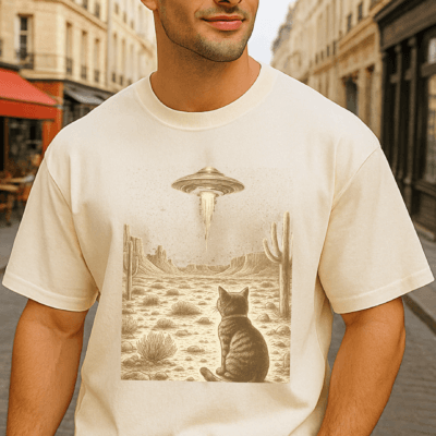 Cat UFO - Oversized Tshirt ( Off-White )