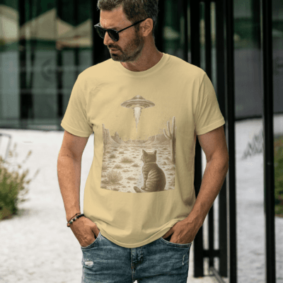 Cat UFO - Round Neck Regular Fit Half-Sleeve Tshirt