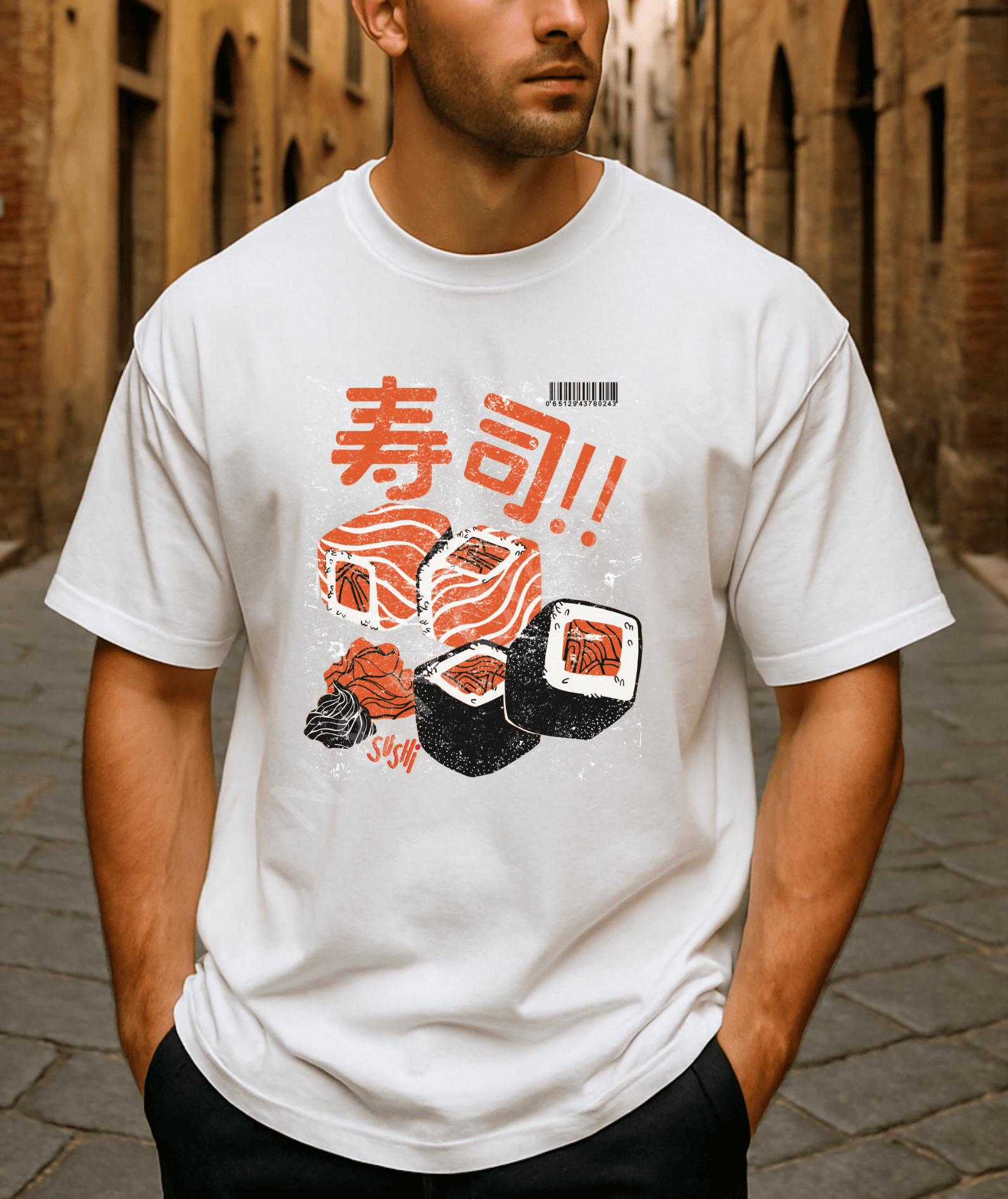 Sushi (Distressed Effect)- Unisex Oversized Standard T-Shirt