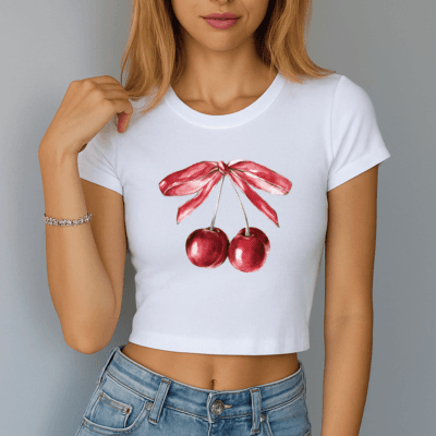 Cherry and Bow - Women's Baby Tee